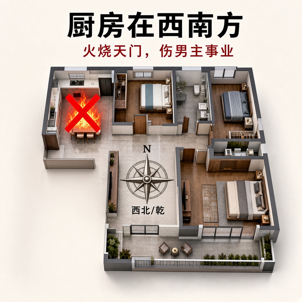 厨房在西北方